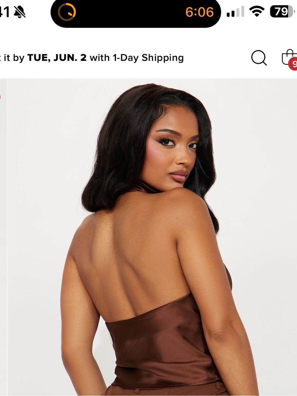 Fashion Nova Brown Satin Halter Cowl Neck Camisole - Picture 2 of 4